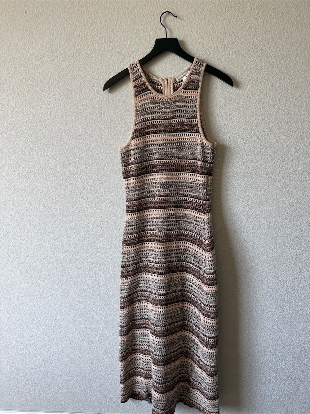 Sleeveless Midi Knit Dress Swim Cover up in Beige and Brown